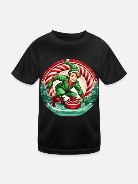Weihnachtself Curling - Kinder Funktions-T-Shirt - Schwarz - Vorne