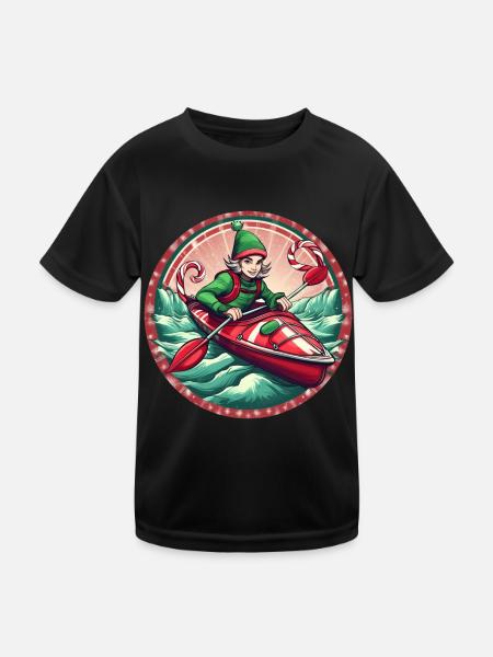 Weihnachtself-kajakfahren - Kinder Funktions-T-Shirt - Schwarz - Vorne