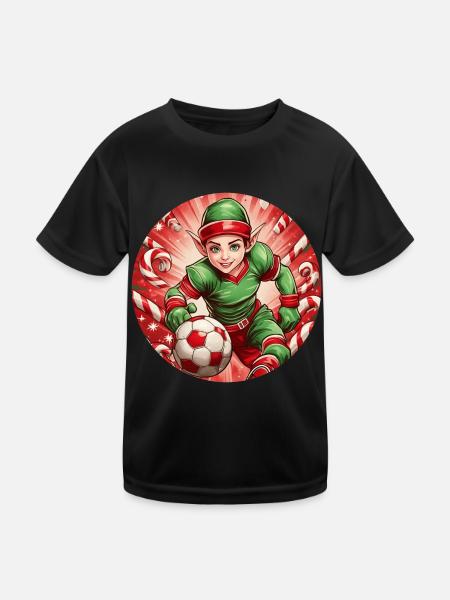 Weihnachtself Fußball Fußball - Kinder Funktions-T-Shirt - Schwarz - Vorne