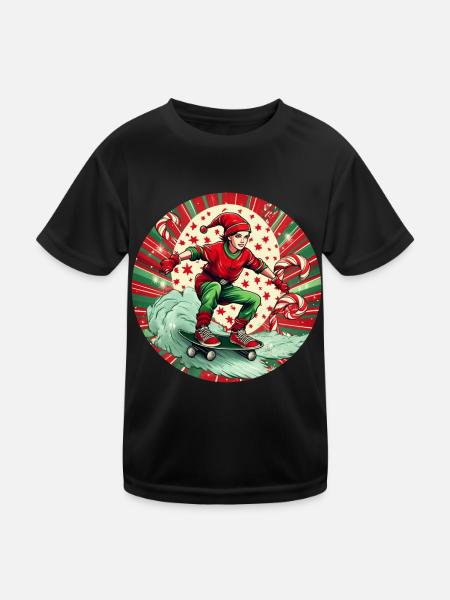 Christmas Elf Skateboarding - Kids Functional T-Shirt - black - Front