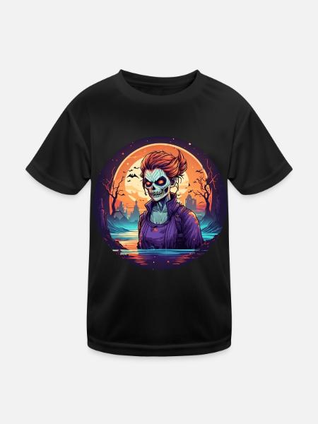 Gruseliges Halloween-party-kostüm Zombie - T-shirt sport Enfant - noir - Devant