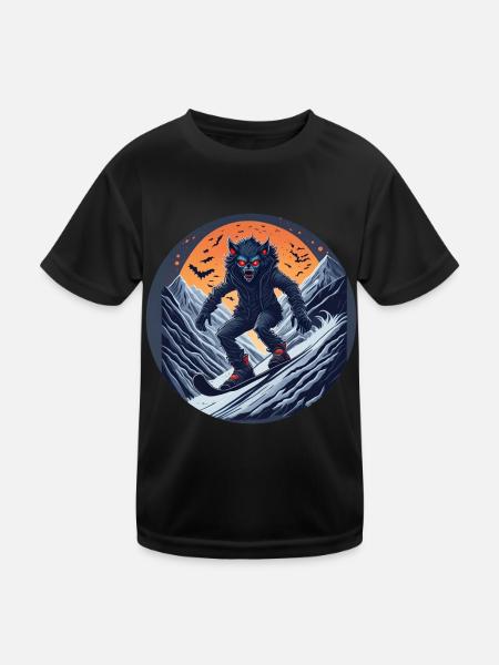 Gruseliges Halloween-partykostüm Werwolf-snowboard - Kinder Funktions-T-Shirt - Schwarz - Vorne