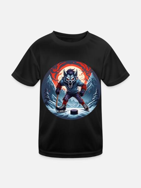 Gruseliges Halloween-partykostüm Werwolf-eishockey - Kinder Funktions-T-Shirt - Schwarz - Vorne