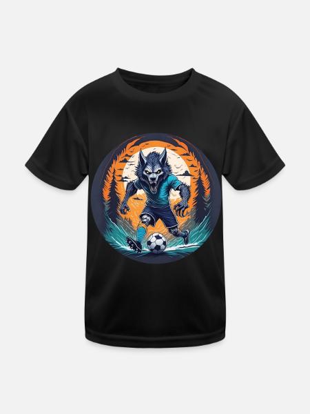 Gruseliges Halloween-partykostüm Werwolf-fußball - Kinder Funktions-T-Shirt - Schwarz - Vorne