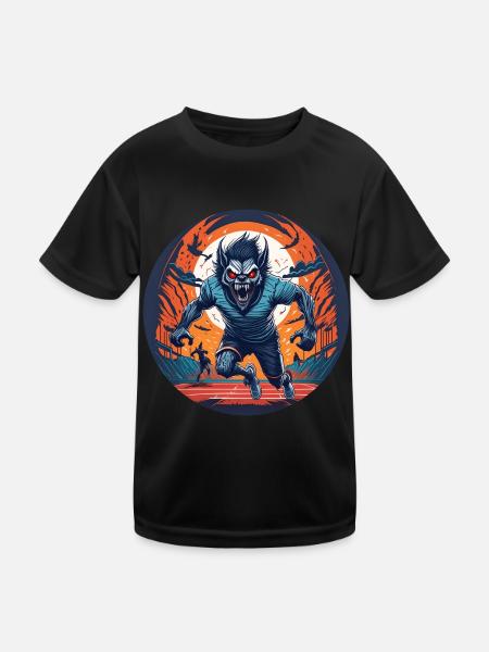 Gruseliges Halloween-partykostüm Werwolf Läuft - Kinder Funktions-T-Shirt - Schwarz - Vorne
