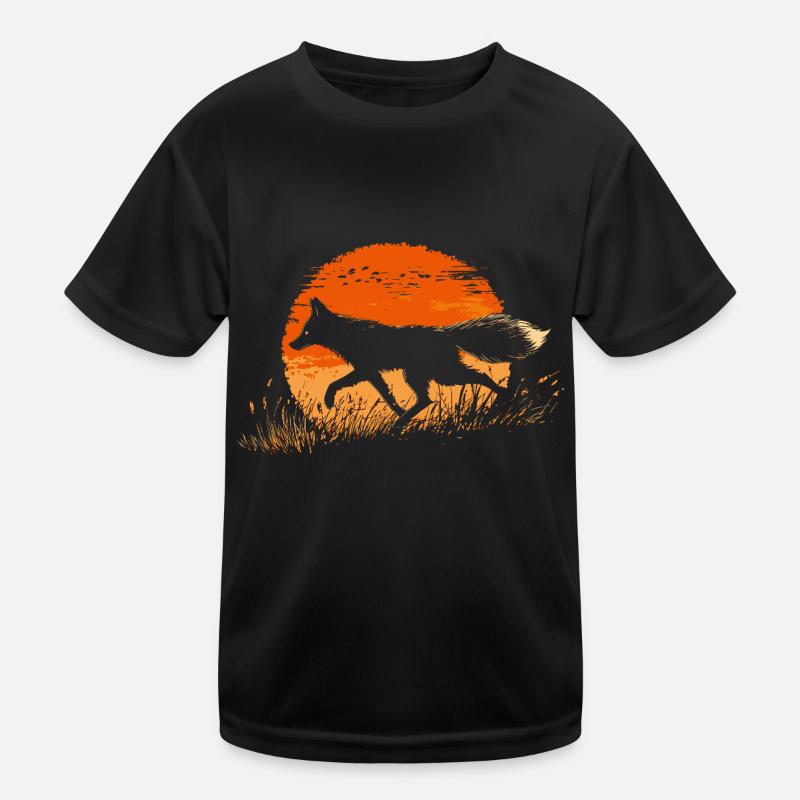 Fox silhouette in front of a sun Kids Functional T-Shirt