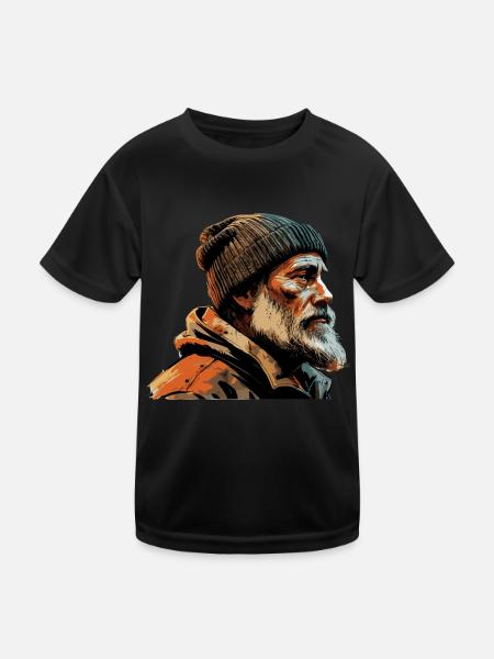 Old Man Captain Hamburg St Pauli Port Worker - Kids Functional T-Shirt - black - Front