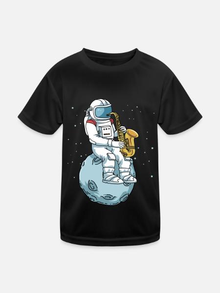 Saxophone Shirt Hommes Astronaut Moon Jazz Music - T-shirt sport Enfant - noir - Devant