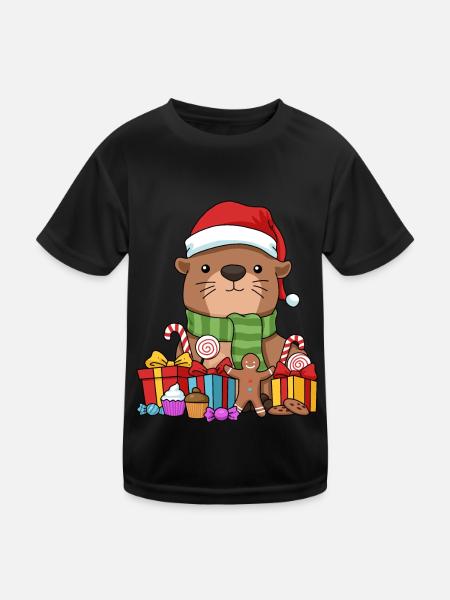 Christmas Otter Gift Otter Tshirt Sea Otter - Kids Functional T-Shirt - black - Front