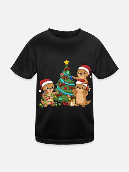 Chemise de loutre de Noël Loutre d'arbre de Noël - T-shirt sport Enfant - noir - Devant