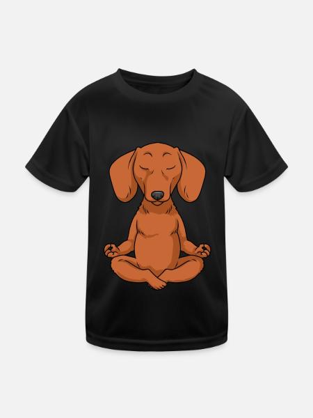 Dachshund Geschenk Yoga Meditieren Hund Dackel - Kinder Funktions-T-Shirt - Schwarz - Vorne