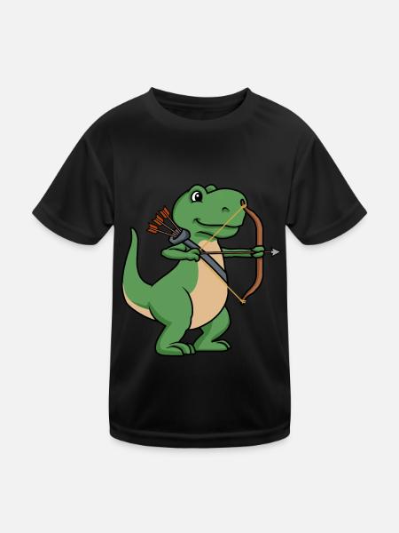 Dinosaur archery sport bow and arrow - Kids Functional T-Shirt - black - Front