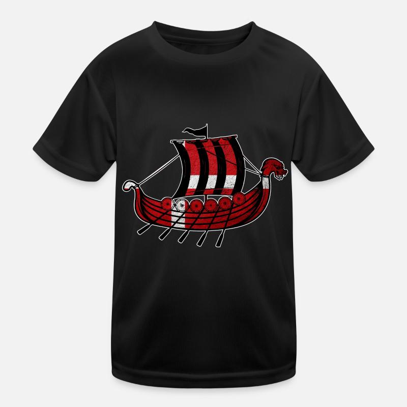 Dänische Flagge Geschenk Wikinger Schiff Dänemark - Kinder Funktions-T-Shirt - Schwarz