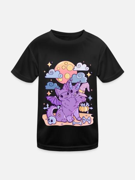 Kawaii Creepy Katze Horror Halloween Pastel Goth - Kinder Funktions-T-Shirt - Schwarz - Vorne