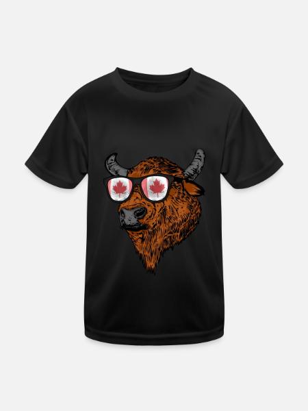 Büffel Geschenk Urlaub Kanada Flagge Kanada - Kinder Funktions-T-Shirt - Schwarz - Vorne