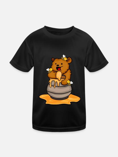 Bär Geschenk Kinder Honig Grizzly Bär - Kinder Funktions-T-Shirt - Schwarz - Vorne