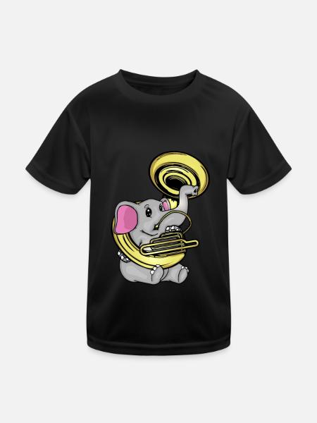 Sousaphone Music Big Band Orchestra Cute Elephant - Kids Functional T-Shirt - black - Front