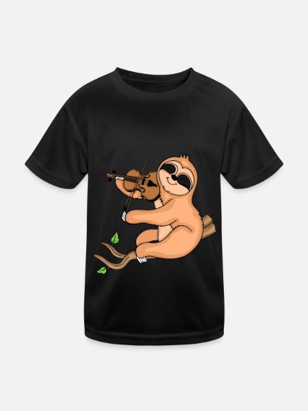 Violine Geschenk Musik Kinder Faultier Geige - Kinder Funktions-T-Shirt - Schwarz - Vorne