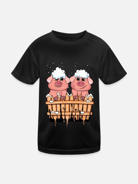 Weihnachten Schweine Geschenk Kind Winter Schwein - Kinder Funktions-T-Shirt - Schwarz - Vorne