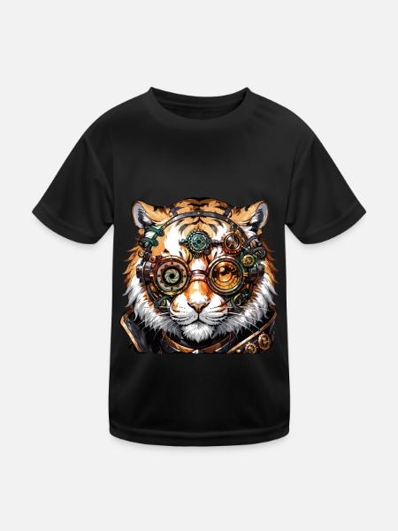 Steampunk Tiger Geschenk Kinder Tiger - Kinder Funktions-T-Shirt - Schwarz - Vorne