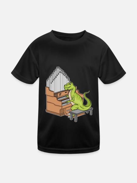 Dinosaurier Klavierspieler Kinder Musik Klavier - Kinder Funktions-T-Shirt - Schwarz - Vorne