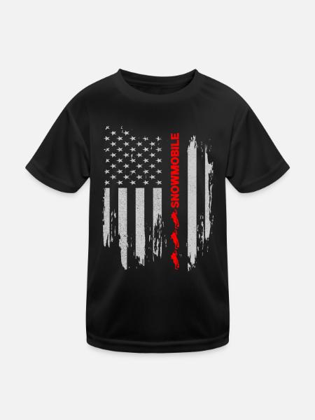 Schneemobil American Flag Snow Rider Wintersport - Kinder Funktions-T-Shirt - Schwarz - Vorne