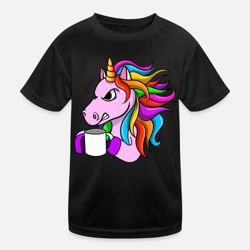 Wütendes Einhorn mit Kaffee Kinder Funktions-T-Shirt