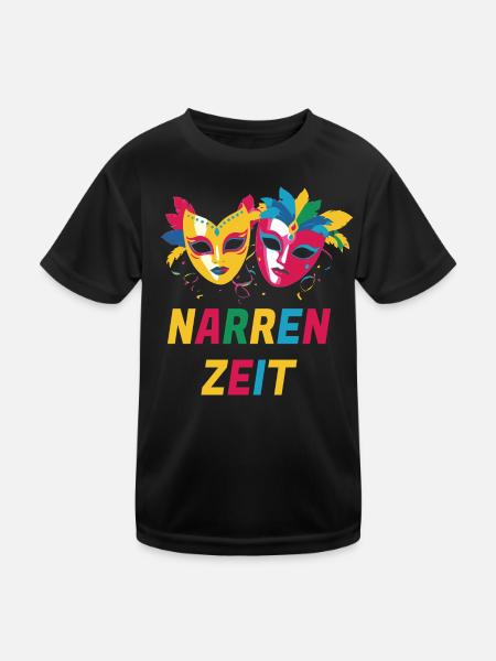 Karneval Köln Fasching Kostüm Maske Narren - Kinder Funktions-T-Shirt - Schwarz - Vorne