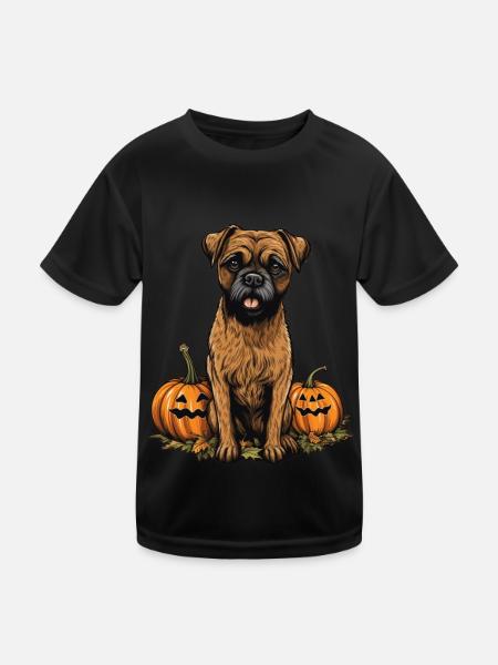 Border Terrier Hundekürbis Faule Halloween-Party - Kinder Funktions-T-Shirt - Schwarz - Vorne
