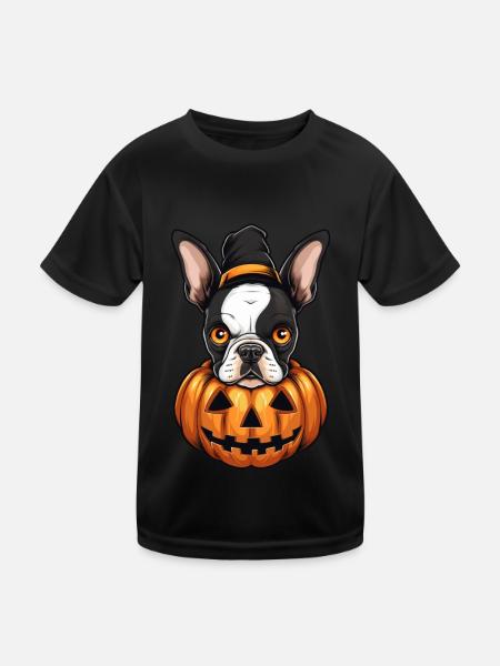 Boston Terrier Hundekürbis Faule Halloween-Party - Kinder Funktions-T-Shirt - Schwarz - Vorne