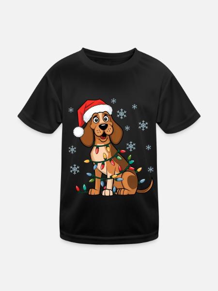 Treeing Walker Coonhound Christmas Lights Xmas - Kids Functional T-Shirt - black - Front