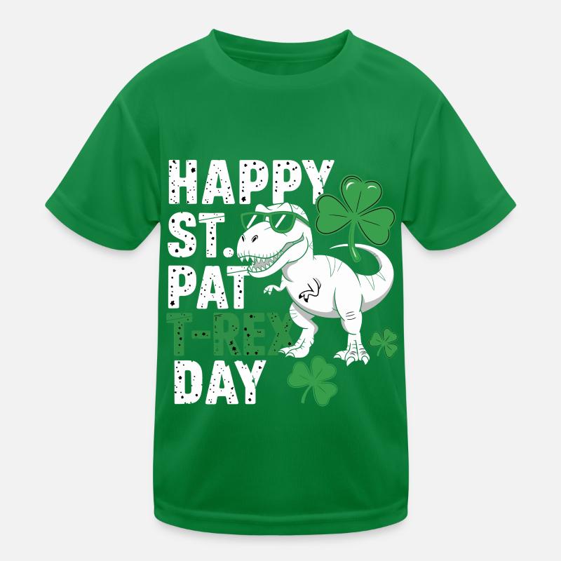 Happy St. Pat T-Rex Day Dinosaur T-Rex Shamrocks Kids Functional T-Shirt