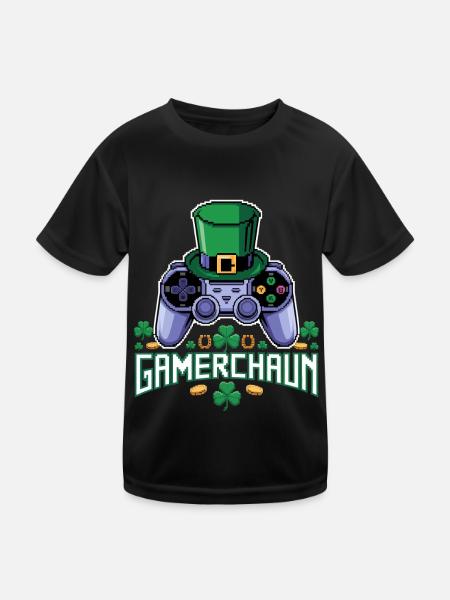Gamerchaun Shamrock St Patrick's Day Leprechaun - Kids Functional T-Shirt - black - Front
