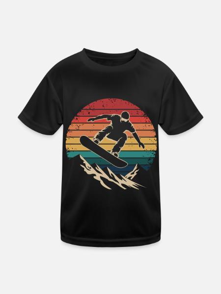 Retro Snowboarding Mountain Sunset Snowboard - Kinder Funktions-T-Shirt - Schwarz