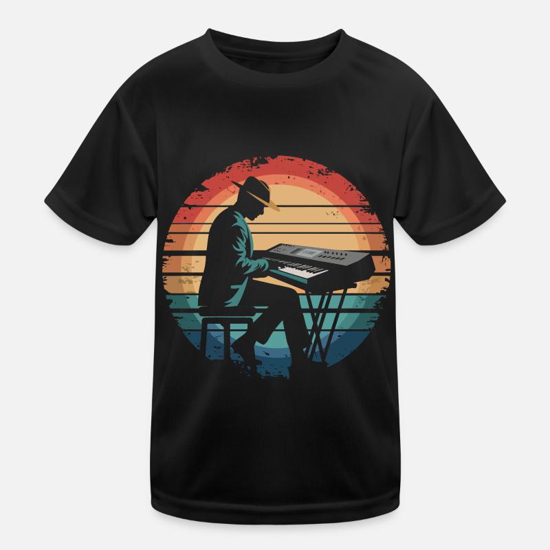 Retro Vintage Keyboard Player Sunset Music Lover - Kinder Funktions-T-Shirt - Schwarz