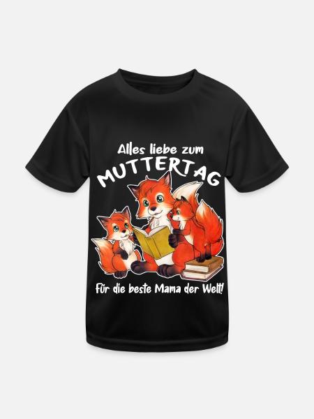 Fuchs Mama Muttertag Geschenk Fuchsliebhaber - Kinder Funktions-T-Shirt - Schwarz - Vorne
