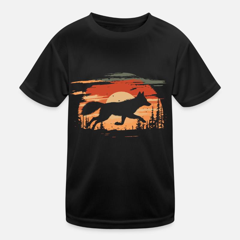 Fuchs rennt vor einer Sonne Kinder Funktions-T-Shirt