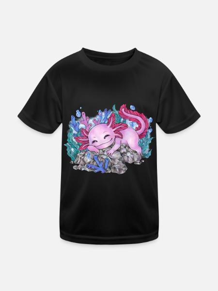 Niedlich Schlafendes Axolotl Unterwasser Geschenk - Kinder Funktions-T-Shirt - Schwarz - Vorne
