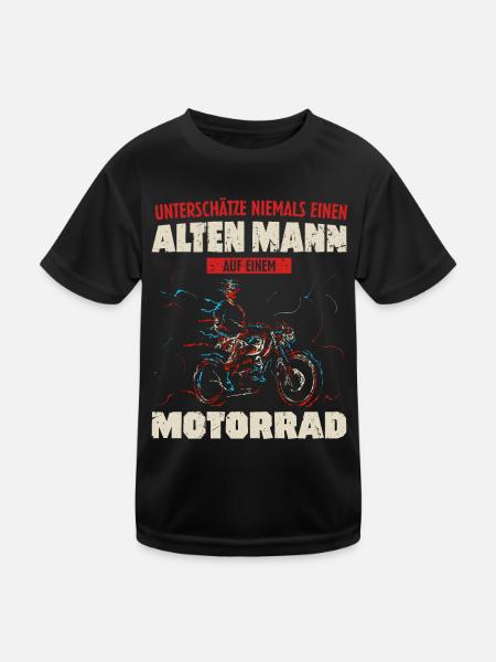 Alter Mann Motorrad - Kinder Funktions-T-Shirt - Schwarz - Vorne