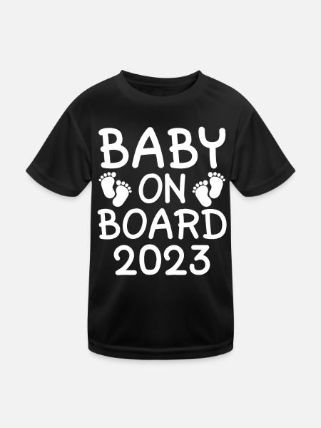 Baby On Board 2023 Mom 23 - Kinder Funktions-T-Shirt - Schwarz - Vorne