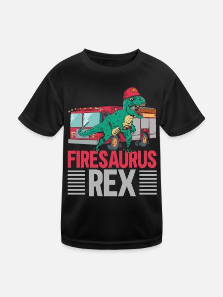Firesaurus Rex Feuerwehrmann Feuerwehrmann Dinosau - Kinder Funktions-T-Shirt - Schwarz