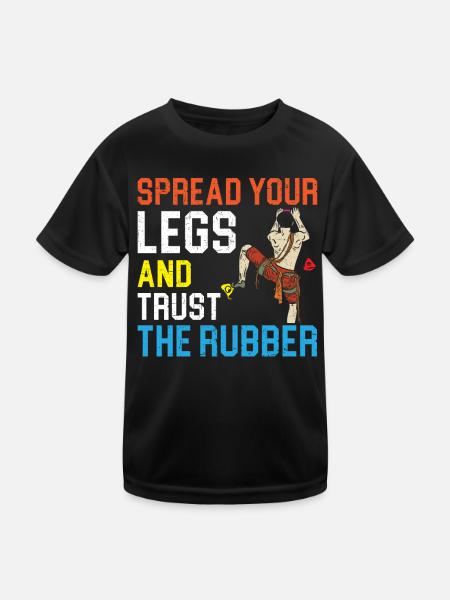 Spreiz die Beine und vertrau dem Gummi Bouldern - Kinder Funktions-T-Shirt - Schwarz - Vorne