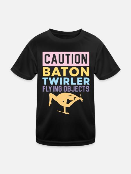 Vorsicht Baton Twirler Fliegende Objekte Baton Twi - Kinder Funktions-T-Shirt - Schwarz - Vorne