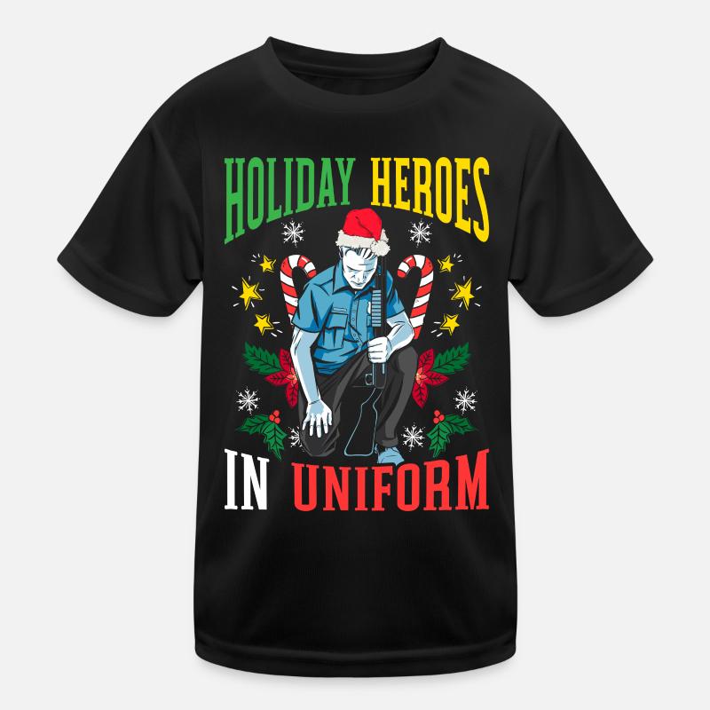Feiertagshelden in Uniform Weihnachtsmann Polizei Kinder Funktions-T-Shirt