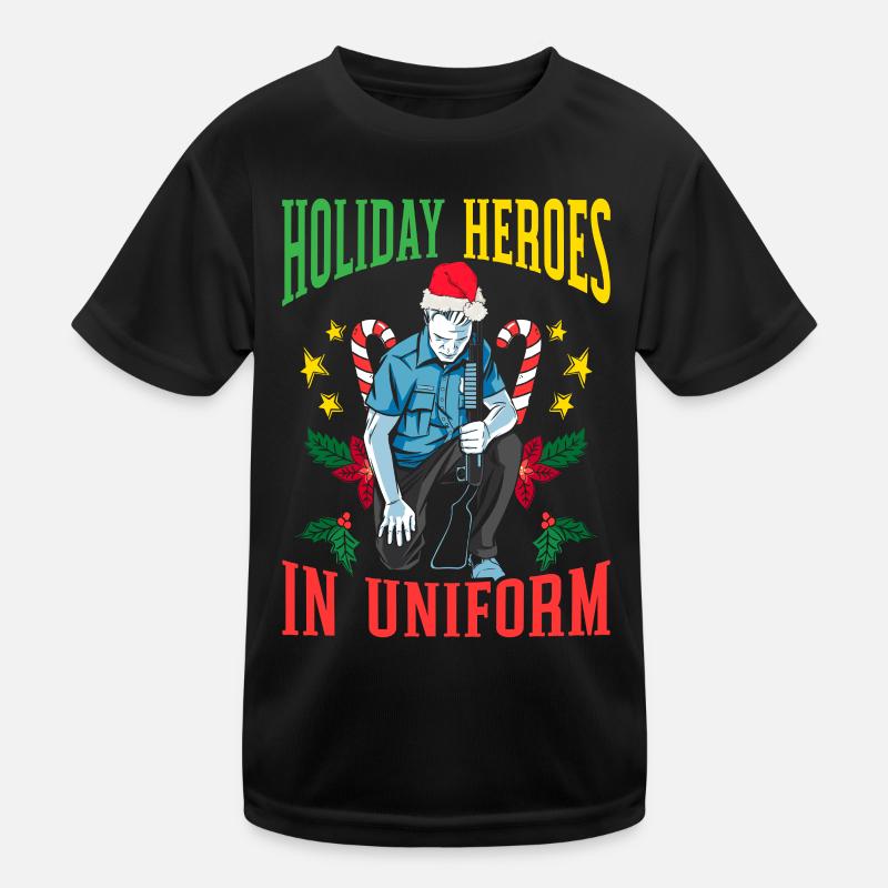 Feiertagshelden in Uniform Weihnachtsmann Polizei Kinder Funktions-T-Shirt