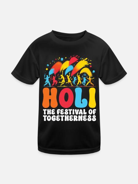 Happy Holi Grüße Hinduismus Indisches Fest - Kinder Funktions-T-Shirt - Schwarz - Vorne