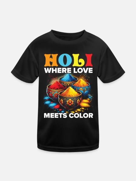 Happy Holi Grüße Hinduismus Indisches Fest - Kinder Funktions-T-Shirt - Schwarz - Vorne