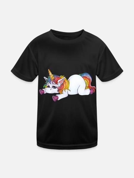 Not not today! Niedliches faules buntes Einhorn - Kinder Funktions-T-Shirt - Schwarz - Vorne