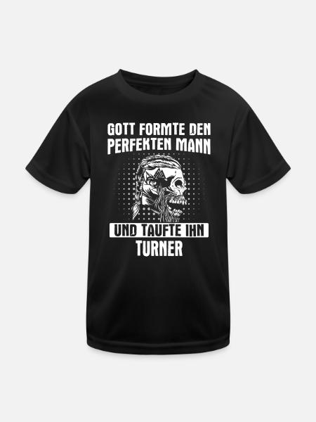 Turnen Turner Bodenturnen Geräteturnen Spruch - Kinder Funktions-T-Shirt - Schwarz - Vorne
