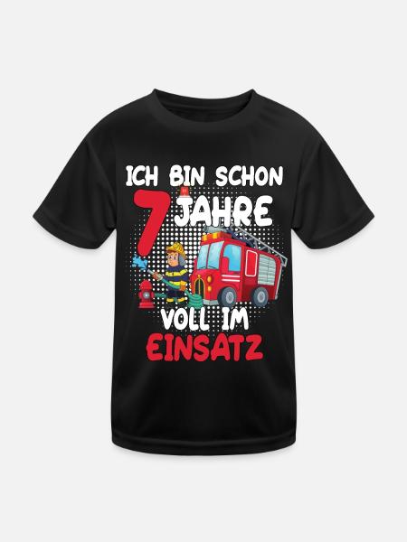 Ich bin schon 7 Jahre voll im Einsatz Feuerwehr - Kinder Funktions-T-Shirt - Schwarz - Vorne